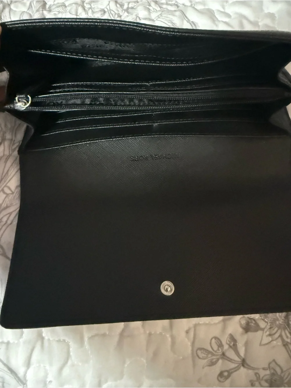 Michael Kors Black Leather Continental Wallet with Silver MK Emblem